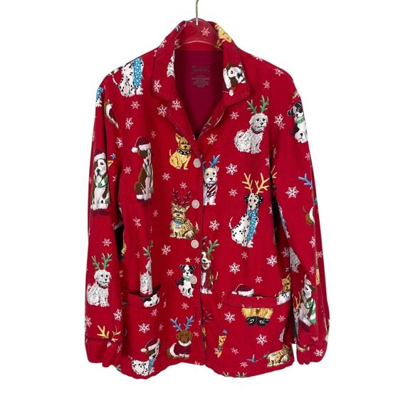 Nick & Nora Christmas Dogs Flannel Holiday Pajama Set Women's Small Cozy Lounge - Picture 2 of 15